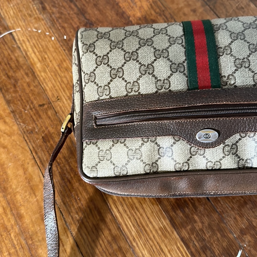 GUCCI GG Supreme Canvas Web Sherry Line Shoulder Bag Beige PVC Vintage 80s 70s - Picture 3 of 10